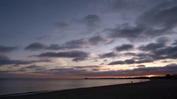 Sunrise Over Beach. Bay of Gdansk, Poland.