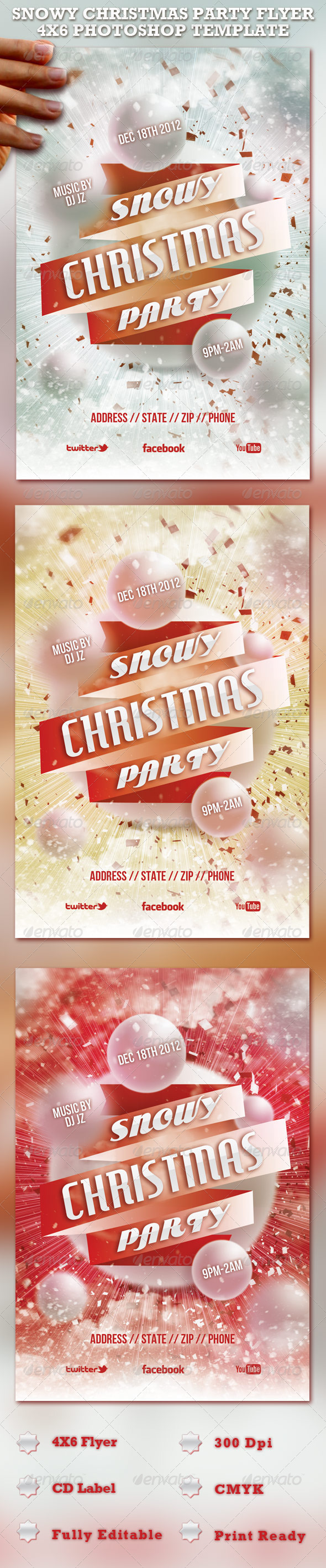 Snowy Christmas Party Flyer Template - Clubs & Parties Events
