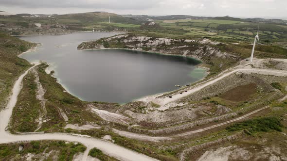 Disused China Clay Open-Pit Mine Lake St Austell Cornwall Aerial View