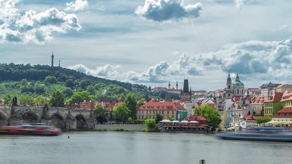 Vltava River Embankment Timelapse in a Sunny Summer Day alt