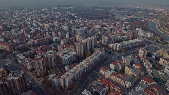 Aerial view of the cityscape of Skopje, the capital city in North Macedonia alt