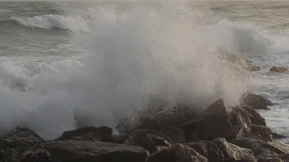 waves crashing on rocks, mediterranean sea, France alt
