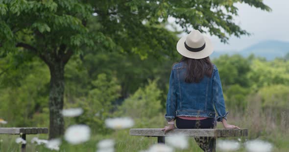 Woman look at the lake in countryside alt