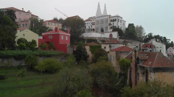 View from east to Palace of Sintra (Palacio Nacional de Sintra), also known as the "Town Palace", sh alt