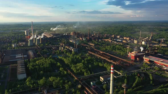 Factory Metal Steel Drone Aerial Video Shot Smoke Chimneys Black Processing Hot Smog City Ostrava