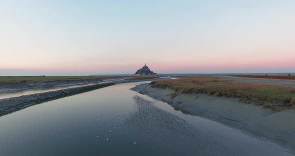 Mont Saint Michel France Drone View Of The Castle In The Morning Unesco World Class Heritage Wide An alt