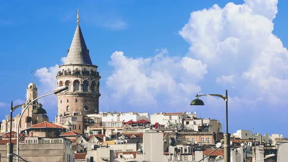 Cinemagraph - Beyoglu district historic architecture and Galata tower.