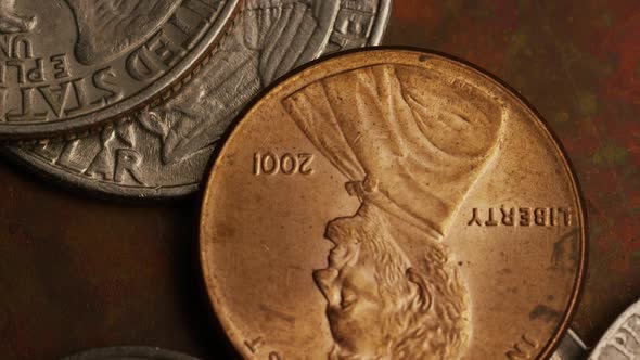 Rotating stock footage shot of American monetary coins - MONEY 0284 alt