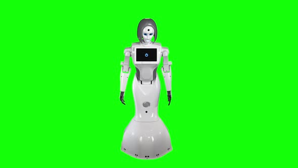 Robot Is Tilting Its Body. Green Screen alt