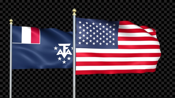 French Southern And Antarctic Lands And United States Two Countries Flags Waving alt