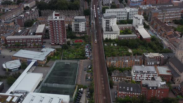 Aerial View of Multitrack Railway Line in Urban Borough alt
