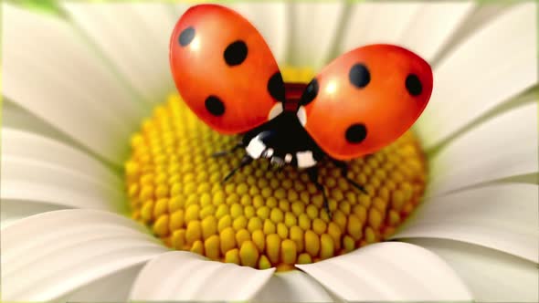 Daisy Flower with a Ladybird