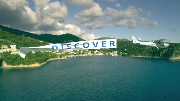 Flying Airplane and Banner with DISCOVER Word