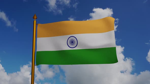 National flag of India waving with flagpole and blue sky timelapse alt