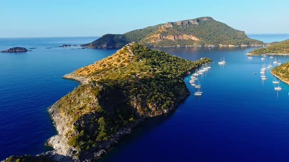 Aerial Footage of the Picturesque Bay of the Many Islands Near Marmaris Participants of the Sailing alt