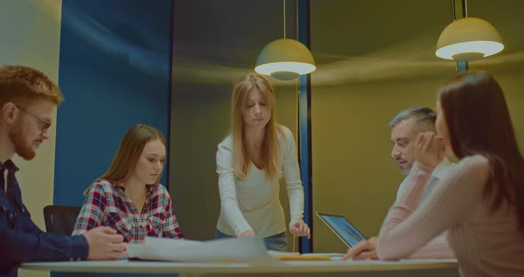 Young Businesswoman at a Meeting with Colleagues Discussing a Business Project alt