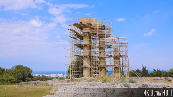 4K Ruins of the ancient Temple of Apollo in Monte-Smit park, Rhodes, Greece alt