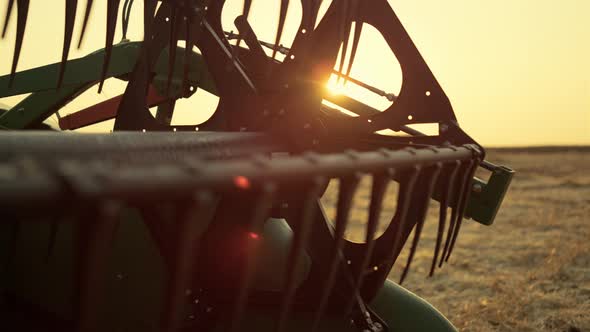 Combine Knife on Grain Field at Golden Sunset alt