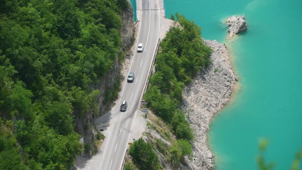 Bridge Crossed Lake Piva in Montenegro alt