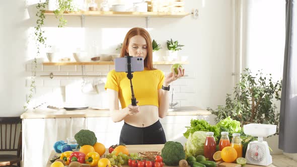 Female Nutritionist Keeps a Video Blog on Her Mobile Phone Talks About Proper Healthy Nutrition