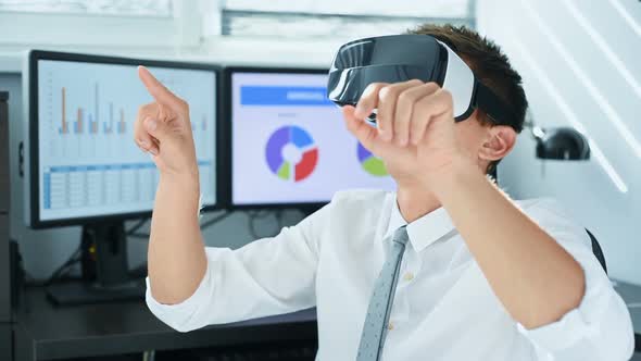Stock Trader Wearing Virtual Reality Glasses