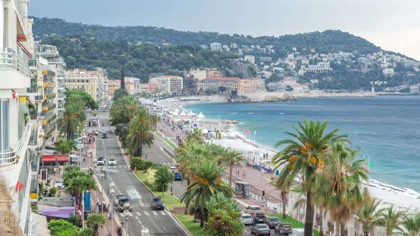 Beautiful Panoramic Aerial View City of Nice Timelapse France alt