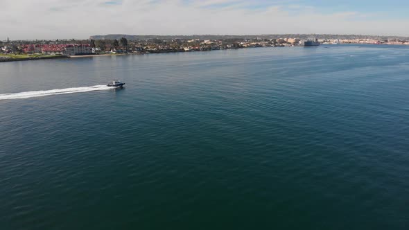 San Diego Boat on the Water in front of Embarcadero park alt