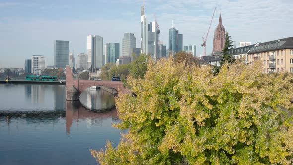 Aerial shot of the skyline of Frankfurt am Main in Germany with the river Main alt