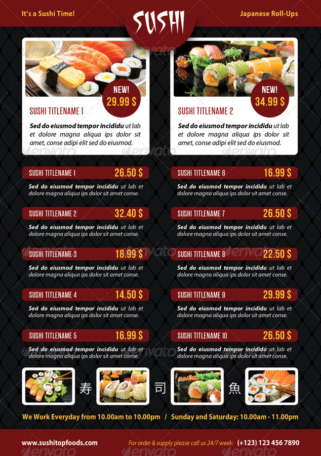 Sushi Restaurant Menu Flyer V03, Print Templates | GraphicRiver