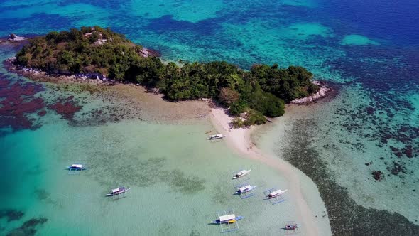 Aerial Fly-Over View of Snake Island, El-Nido. Palawan Island, Philippines