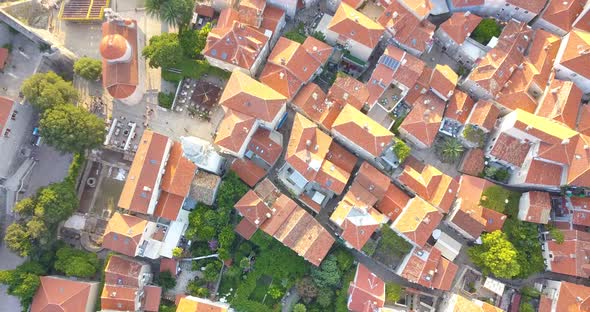 Aerial Footage of Roofs at Historic Part of Old Town, Budva, Montenegro