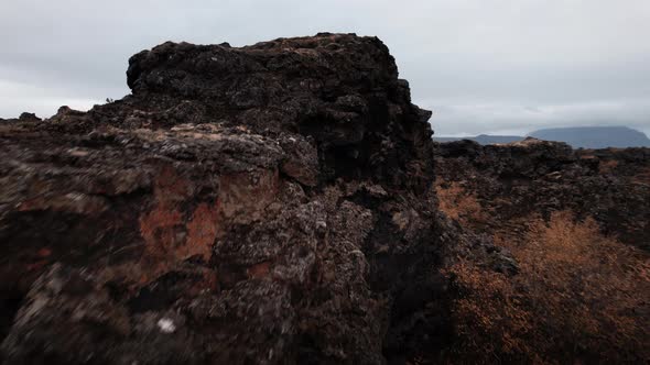 Drone Over Volcanic Rocks and Terrain of Dimmuborgir alt