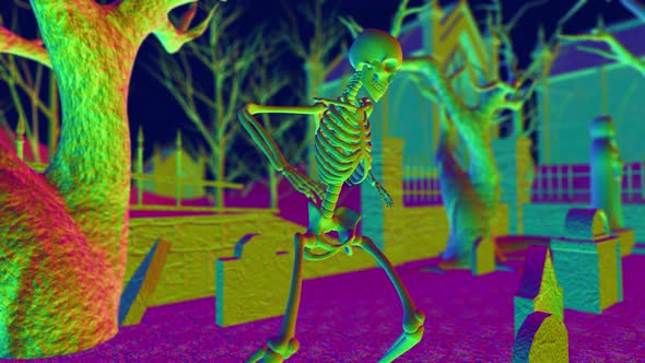 4K Rainbow skeleton in a graveyard