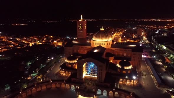 Night scape of catholic sanctuary at Aparecida city Brazil at night. alt