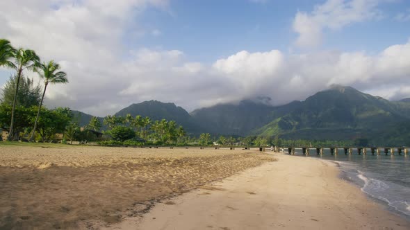 Panoramic Footage Cinematic Views of Hawaii Island Landscape Hanalei Beach Pier alt