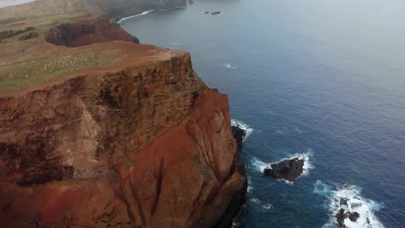 Drone Flying Above the Shores of Madeira Island, Portugal with Massive Cliffs