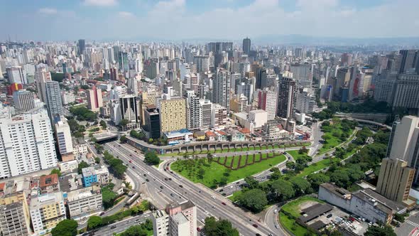 Intersection East Radial highway road and May 23 Avenue at downtown Sao Paulo alt