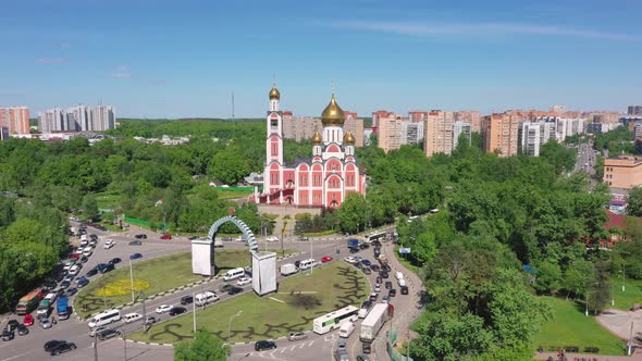  Aerial view of temple of St. George in Odintsovo