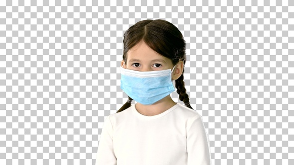 Little girl wearing protective face mask, Alpha Channel alt