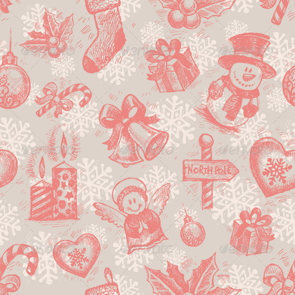 Seamless Hand Drawn Christmas Background - Christmas Seasons/Holidays