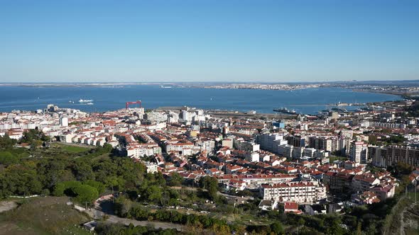 Panorama Perspective View on Tagus River and Capital City of Portugal  Lisbon alt