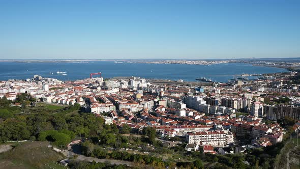 Panorama Perspective View on Tagus River and Capital City of Portugal  Lisbon