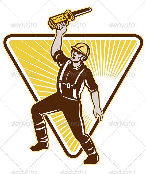 Tree Trimmer Arborist Holding Up Chainsaw - People Characters