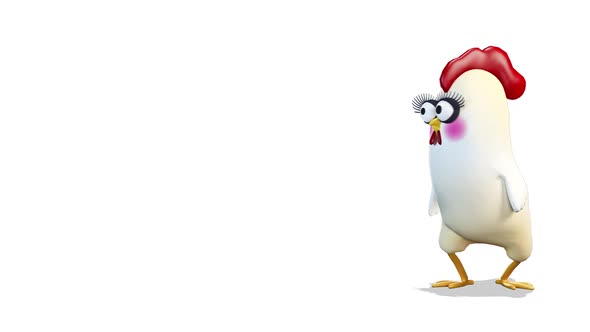 Chiken Comes Out From The Right Side Of The Screen on White Background