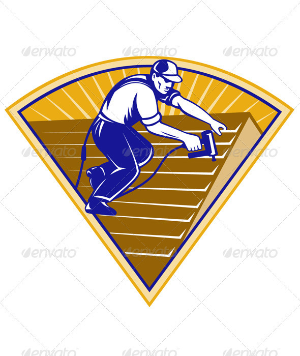 Roofer Roofing Worker Working on Roof - People Characters