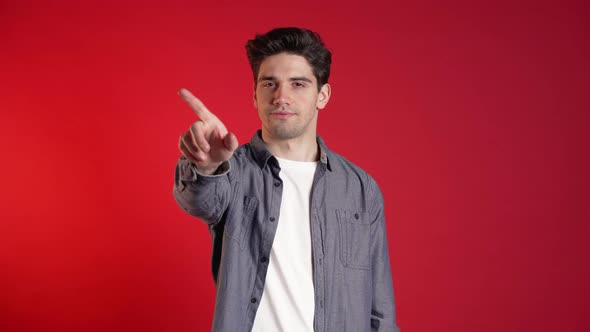 Man Disapproving with No Hand Sign Make Negation Finger Gesture. Denying alt