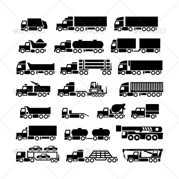 Set Icons of Trucks, Trailers and Vehicles - Business Icons