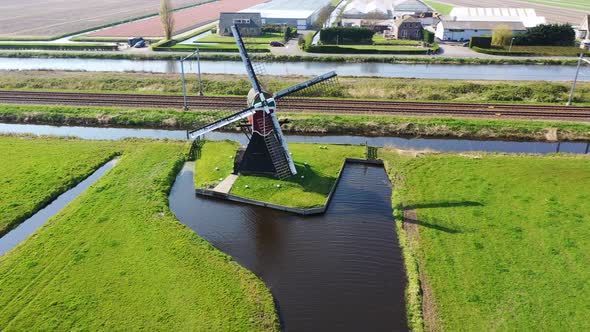 Aerial View of Traditional Dutch Windmill, Netherlands, Holland