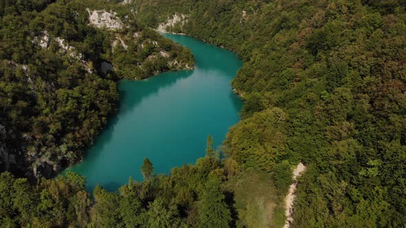 Top view of beautiful landscape of Plitvice Lakes National Park, Croatia alt