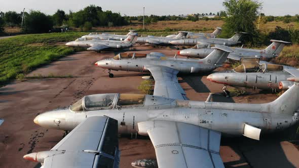 Soviet Jet Warplanes on Ground at Abandoned Air Base